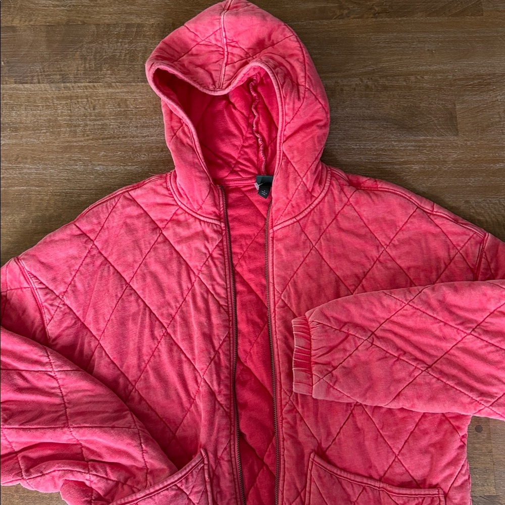 Wild Fable Unisex Full Zip Hoodie Quilted Jacket red Coral Sz Small